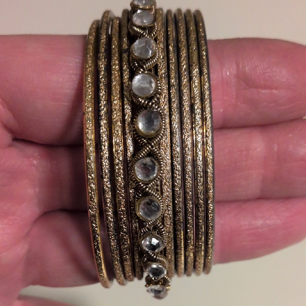 Elegant Gold Rhinestones Indian Wedding‎ Bangle Bracelets Set Of 10